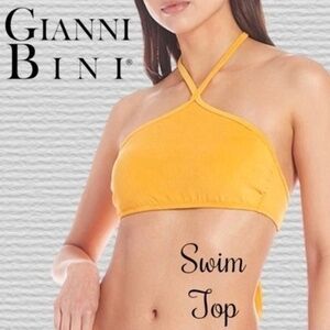 GIANNI BINI Gold Terry High Neck Tie Back Halter Style Swim Top NWT/Md